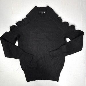 Cliche Black Cold Shoulder Ruffle Knit Sweater Angora Wool Medium